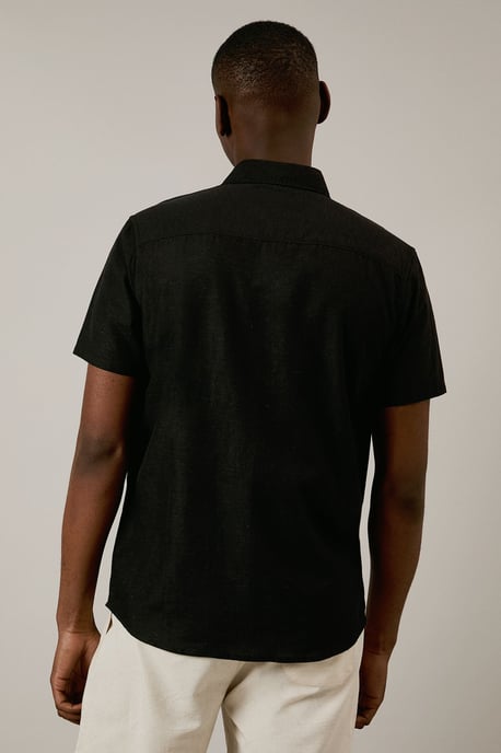 Black Linen Blend Short Sleeve Shirt - Image 3