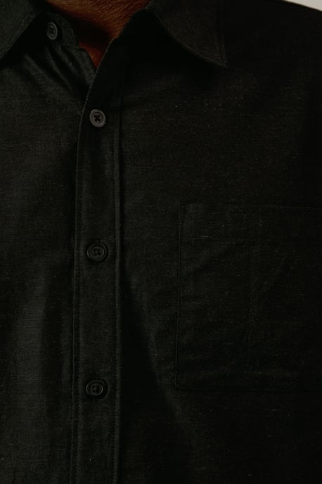 Black Linen Blend Short Sleeve Shirt - Image 5