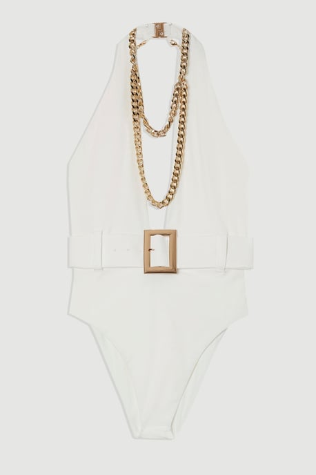 Hardware Detail Belted Plunge Swimsuit - Image 4