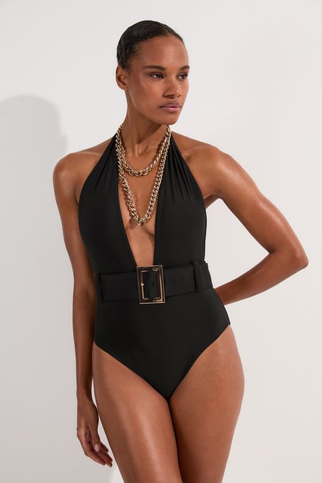 Hardware Detail Belted Plunge Swimsuit - Image 2