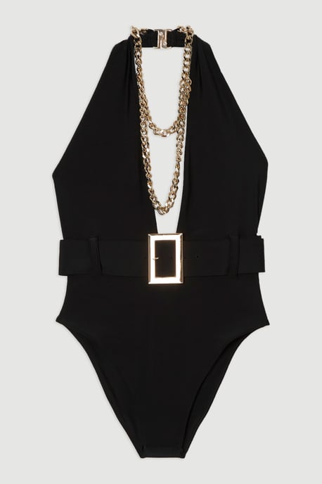 Hardware Detail Belted Plunge Swimsuit - Image 4