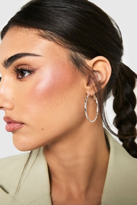 Silver Embellished Large Hoop Earrings - Image 1
