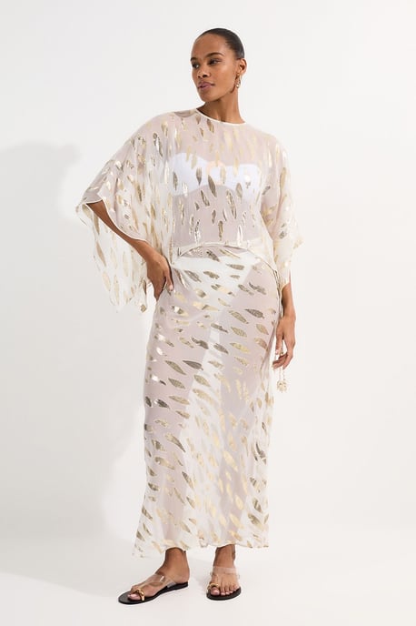 Beach Metallic Thread Tie Waist Maxi Skirt - Image 3