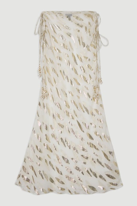 Beach Metallic Thread Tie Waist Maxi Skirt - Image 4