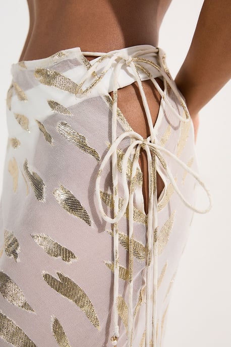 Beach Metallic Thread Tie Waist Maxi Skirt - Image 5