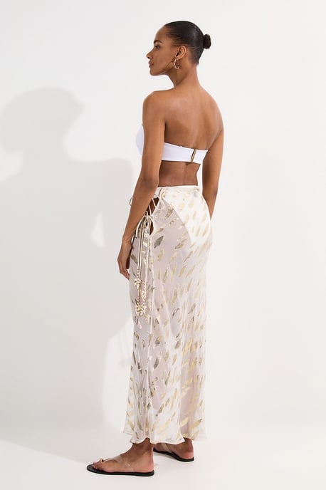 Beach Metallic Thread Tie Waist Maxi Skirt - Image 6