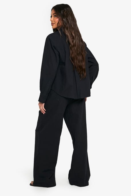 Linen Look Drawstring Wide Leg Trousers - Image 2
