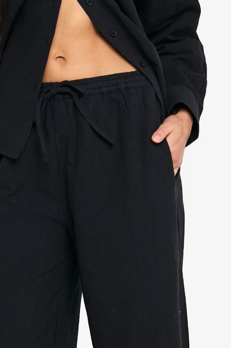 Linen Look Drawstring Wide Leg Trousers - Image 4