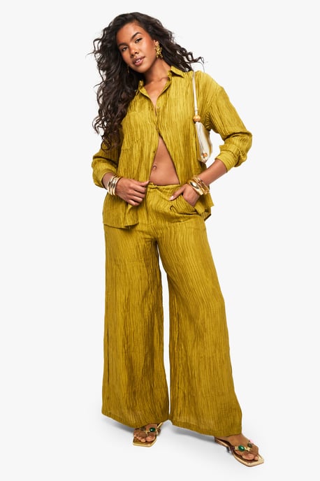 Woven Crinkle Wide Leg Trousers - Image 1