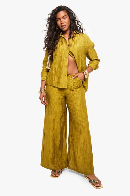 Woven Crinkle Wide Leg Trousers - Image 3
