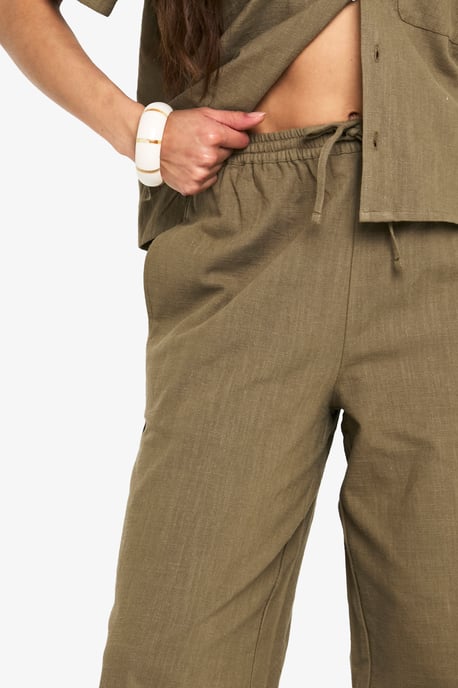 Linen Look Drawstring Wide Leg Trousers - Image 4