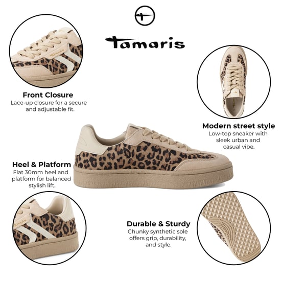 Tamaris Dam Leapord Bruna Mocka Läder Moderiktiga Sneakers Med Snörning - Image 2