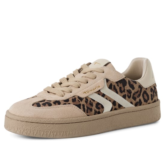 Tamaris Dam Leapord Bruna Mocka Läder Moderiktiga Sneakers Med Snörning - Image 3