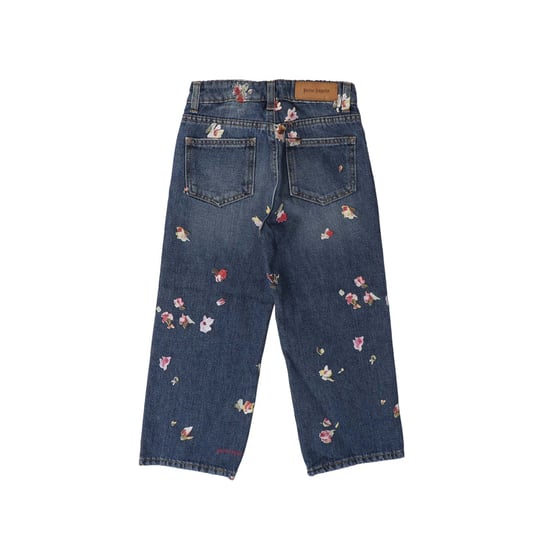Girl's Palm Angels Juniors Medium Wash Flower Denim Jeans in Blue red - Image 2