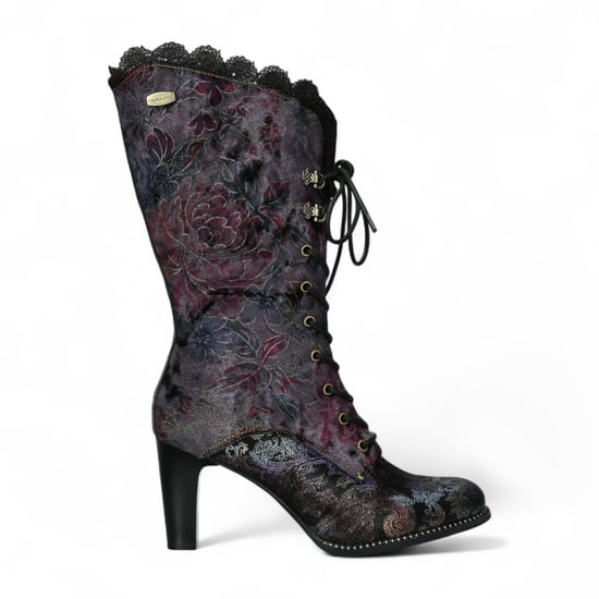 Laura Vita Alcbane 0351 Violet Floral Dames Gothic Victoriaanse Leren Laarzen met Hak - Image 1
