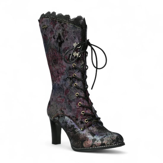 Laura Vita Alcbane 0351 Violet Floral Dames Gothic Victoriaanse Leren Laarzen met Hak - Image 3