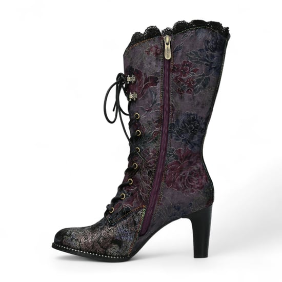 Laura Vita Alcbane 0351 Violet Floral Dames Gothic Victoriaanse Leren Laarzen met Hak - Image 5