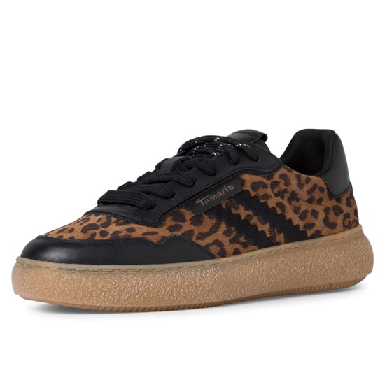 Tamaris Dames Luipaard Zwarte Leren Mode Gestreepte Veterschoenen - Image 3