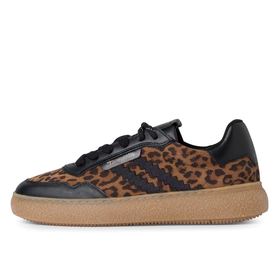 Tamaris Dames Luipaard Zwarte Leren Mode Gestreepte Veterschoenen - Image 4