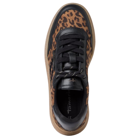 Tamaris Dames Luipaard Zwarte Leren Mode Gestreepte Veterschoenen - Image 5