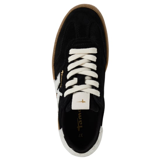 Tamaris Dam Svarta Vita Päls Mocka Läder Moderiktiga Sneakers Med Snörning - Image 6