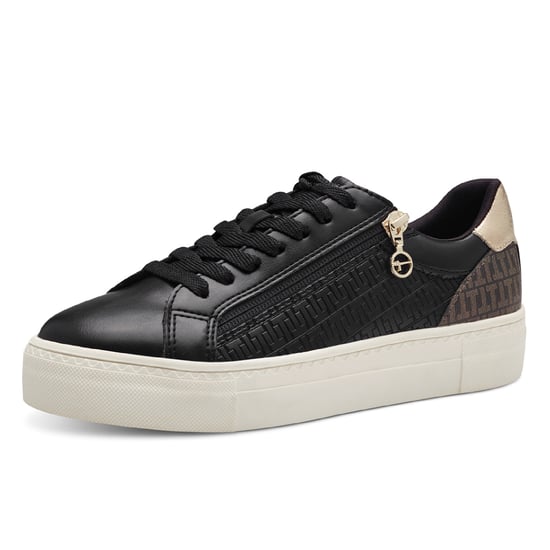 Tamaris Dames Zwart Goud Kunstleren Mode Veterschoenen - Image 3