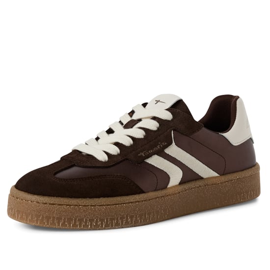 Tamaris Dam Bruna Vita Mocka Läder Moderiktiga Sneakers Med Snörning - Image 3