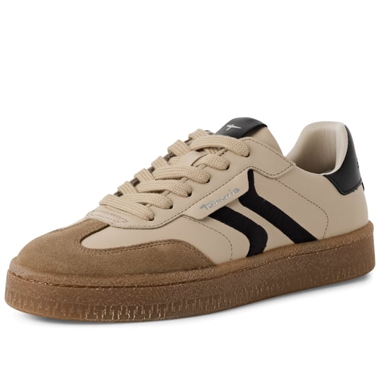 Tamaris Dam Beige Mocka Läder Moderiktiga Sneakers Med Snörning - Image 3