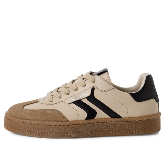 Tamaris Dam Beige Mocka Läder Moderiktiga Sneakers Med Snörning - Image 4