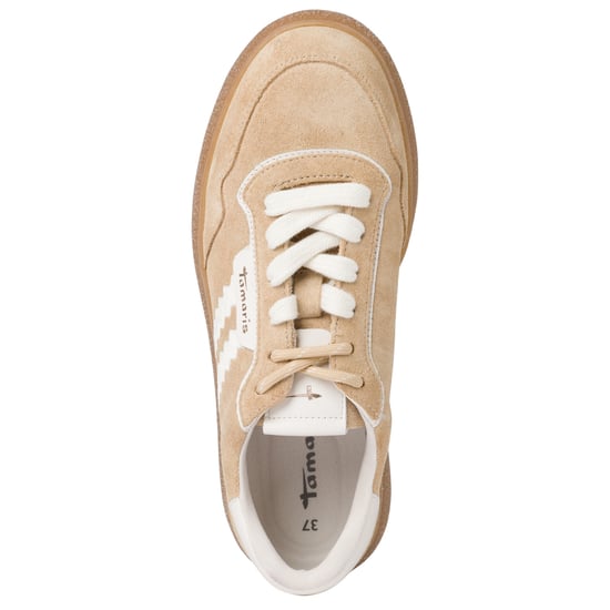 Tamaris Dames Beige Wit Leren Fashion Gestreepte Veterschoenen - Image 5
