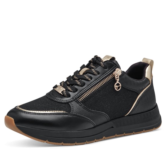 Tamaris Womens Black Gold Fashion Lace-up Zipped Sneakers Trainers - Image 3