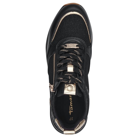 Tamaris Womens Black Gold Fashion Lace-up Zipped Sneakers Trainers - Image 5