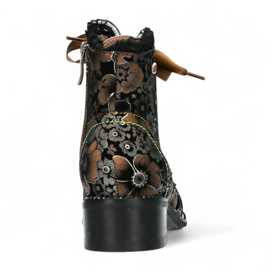 Laura Vita Emcmao-45 Bruine bloemenprint dameslaarzen met gothic victoriaanse leren enkellaarsjes met hak - Image 6