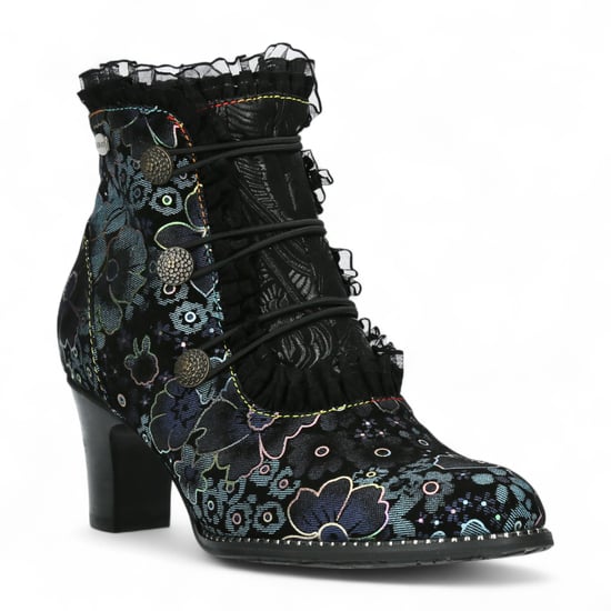 Laura Vita Elcodieo 224 Blauwe Bloemen Dames Gothic Victoriaanse Leren Enkellaarzen met Hak - Image 3