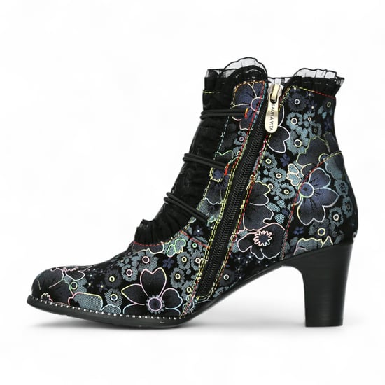 Laura Vita Elcodieo 224 Blauwe Bloemen Dames Gothic Victoriaanse Leren Enkellaarzen met Hak - Image 4
