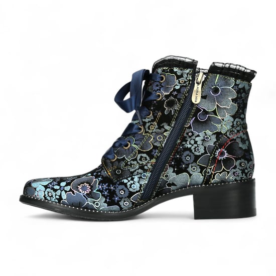 Laura Vita Emcmao-45 Blauwe bloemen dames gotische Victoriaanse leren enkellaarsjes met hak - Image 4