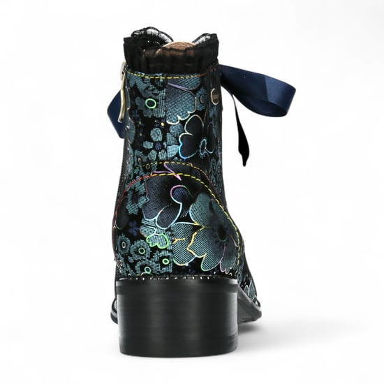 Laura Vita Emcmao-45 Blauwe bloemen dames gotische Victoriaanse leren enkellaarsjes met hak - Image 6