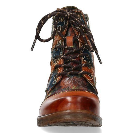 Laura Vita Anita 006 Camel Brown Floral Dames Gothic Victoriaanse Leren Enkellaarsjes - Image 4