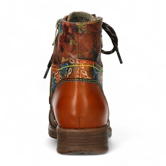 Laura Vita Anita 006 Camel Brown Floral Dames Gothic Victoriaanse Leren Enkellaarsjes - Image 6