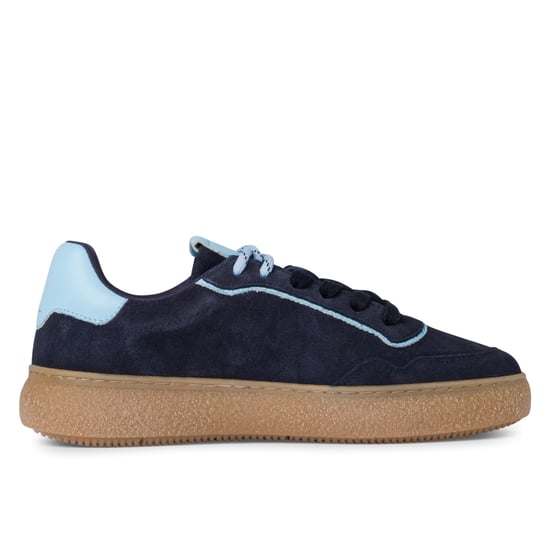Tamaris Dames Marineblauwe Leren Fashion Stripe Veterschoenen - Image 1