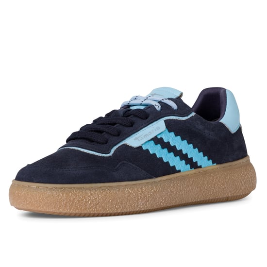 Tamaris Dames Marineblauwe Leren Fashion Stripe Veterschoenen - Image 3