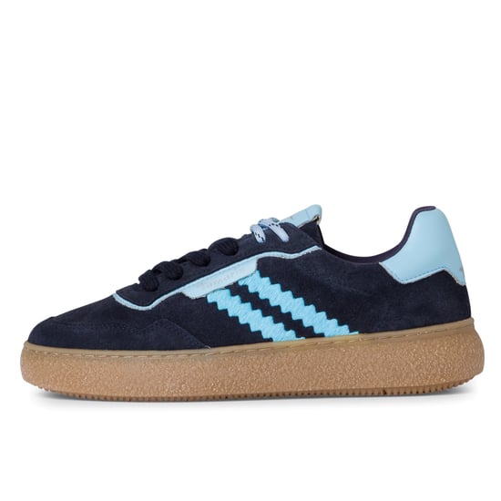 Tamaris Dames Marineblauwe Leren Fashion Stripe Veterschoenen - Image 4