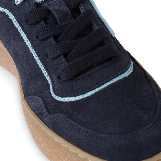 Tamaris Dames Marineblauwe Leren Fashion Stripe Veterschoenen - Image 6