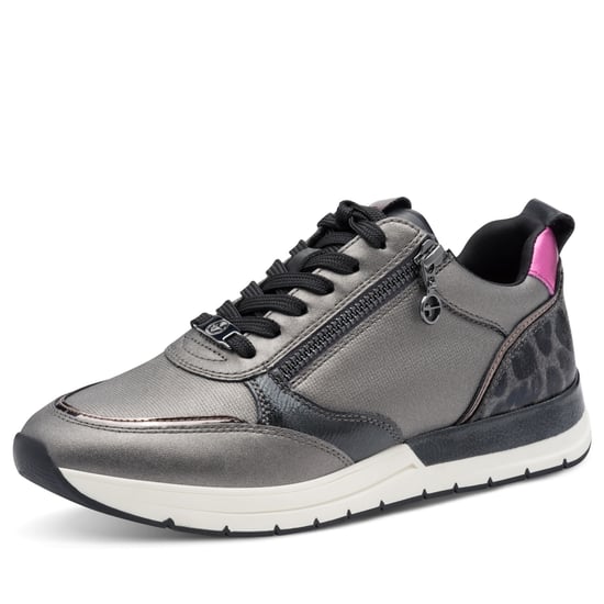 Tamaris Womens Pewter Silver Pink Fashion Lace-up Zipped Sneakers Trainers - Image 3