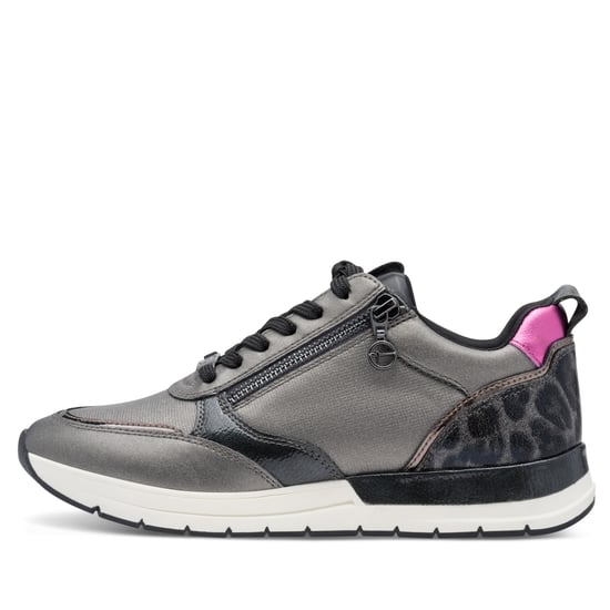 Tamaris Womens Pewter Silver Pink Fashion Lace-up Zipped Sneakers Trainers - Image 4