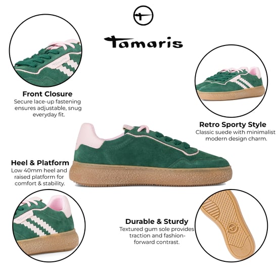 Tamaris Dames Groen Roze Leren Fashion Gestreepte Veterschoenen - Image 2