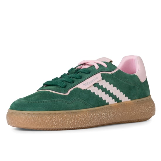 Tamaris Dames Groen Roze Leren Fashion Gestreepte Veterschoenen - Image 3