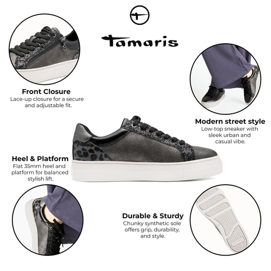 Tamaris Dames Pewter Zilveren Kunstleren Mode Veterschoenen - Image 2