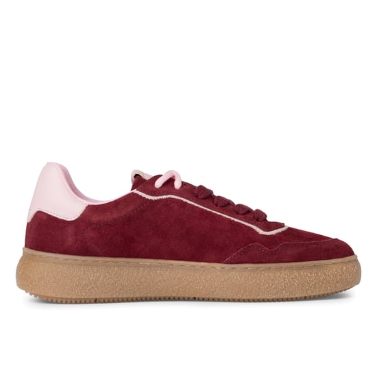 Tamaris Dames Merlot Burgundy Rode Leren Fashion Stripe Veterschoenen - Image 1