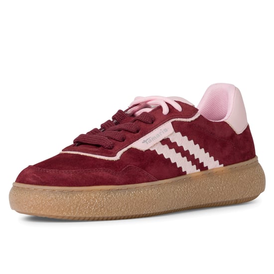 Tamaris Dames Merlot Burgundy Rode Leren Fashion Stripe Veterschoenen - Image 3